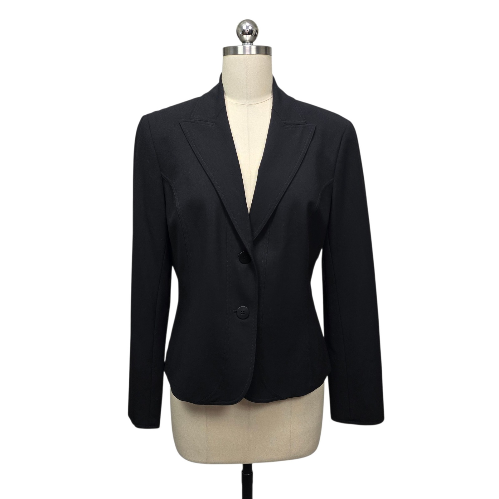 Lafayette 148 New York Black Wool Blend Two Button Tailored Blazer Jacket Sz 8